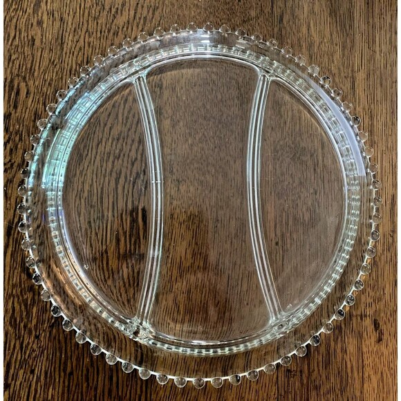 IMPERIAL GLASS-OHIO CANDLEWICK GLASS 10 1/2" 3 PART ROUND RELISH BOWL  Vintage - Picture 2 of 4